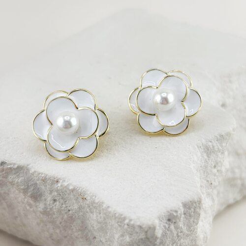 Серьги "Цветы" с перламутром и эмалью из серебра 925 пробы с позолотой