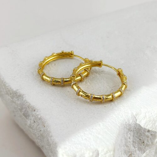 Серьги с фианитами из серебра 925 пробы с позолотой