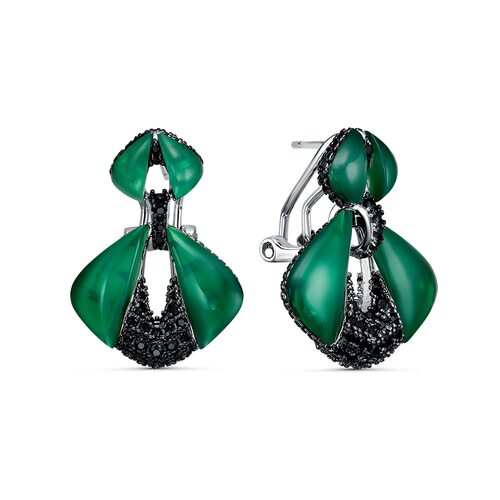 Серьги с агатом и фианитами из серебра 925 пробы