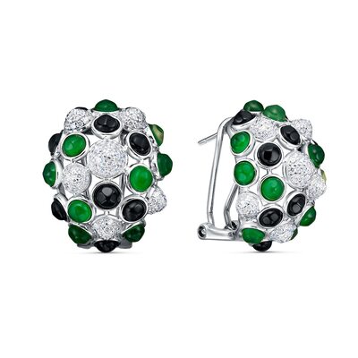 Серьги с агатом, ониксом и фианитами из серебра 925 пробы