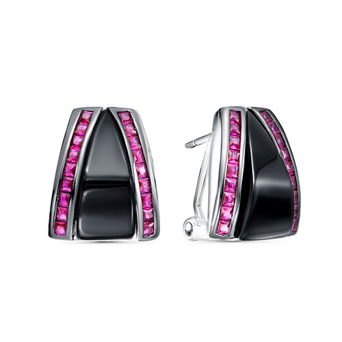 Серьги с корундом и ониксом из серебра 925 пробы