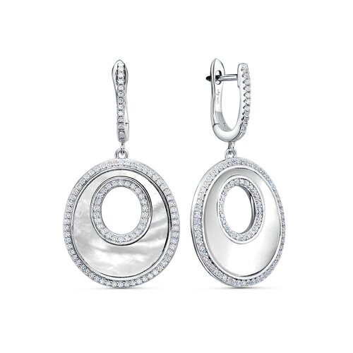 Серьги с перламутром и фианитами из серебра 925 пробы