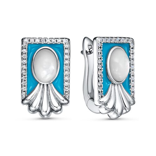 Серьги с перламутром, фианитами и эмалью из серебра 925 пробы