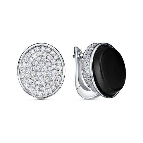 Серьги с фианитами и ониксом из серебра 925 пробы