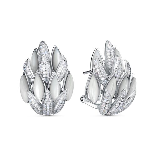 Серьги с фианитами и перламутром из серебра 925 пробы