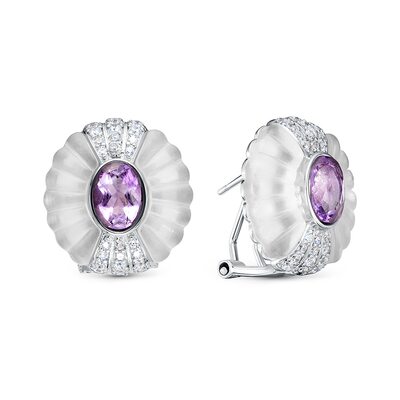 Серьги с аметистом, кварцем и фианитами из серебра 925 пробы