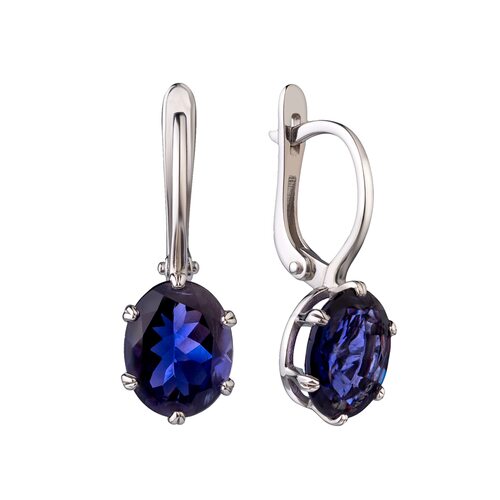 Серьги с иолитом из белого золота 585 пробы