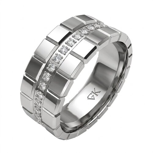 Кольцо обручальное с бриллиантами из белого золота 585 пробы