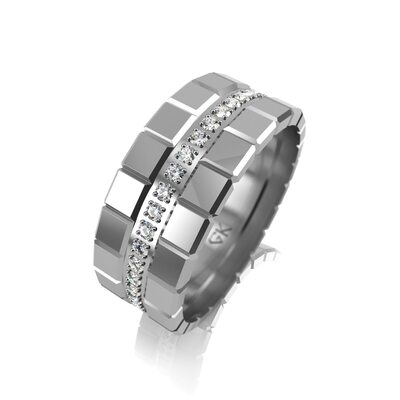 Кольцо обручальное с бриллиантами из белого золота 585 пробы