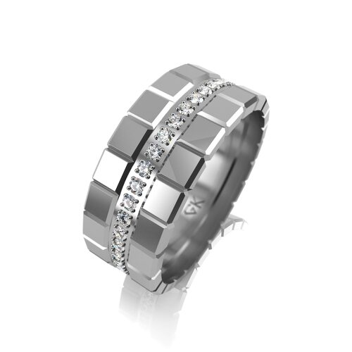 Кольцо обручальное с бриллиантами из белого золота 585 пробы