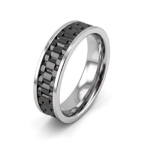 Кольцо обручальное с керамикой из белого золота 585 пробы