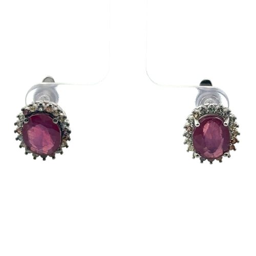 Серьги с корундами и сапфирами из серебра 925 пробы