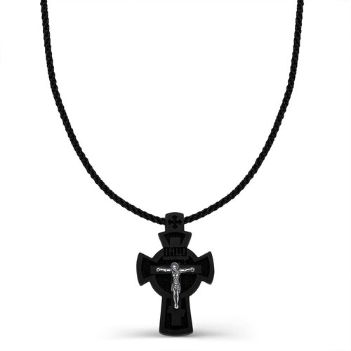 Колье с деревянным крестом и вставкой из серебра 925 пробы