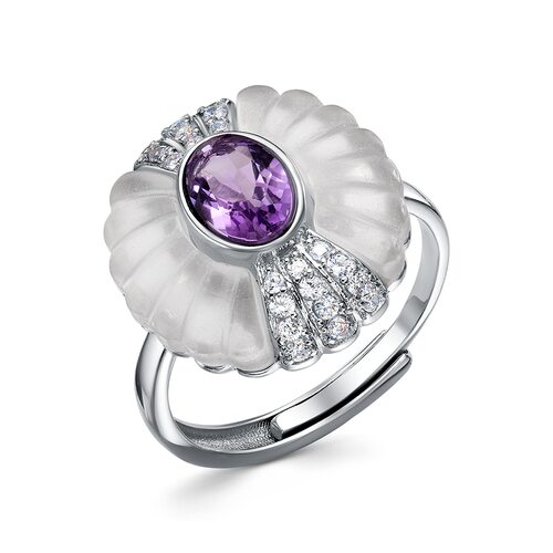 Кольцо с аметистом, кварцем и фианитами из серебра 925 пробы