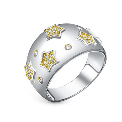 Кольцо "Звезды" с фианитами из серебра 925 пробы с позолотой