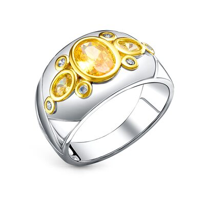 Кольцо с фианитами из серебра 925 пробы с позолотой