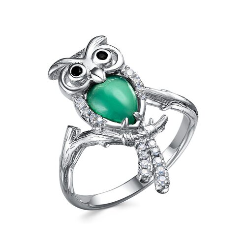 Кольцо "Сова" с агатом и фианитами из серебра 925 пробы