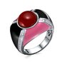 Кольцо с агатом, эмалью и фианитами из серебра 925 пробы арт. SR34002-BR_KO_KAG_ENAM_WG