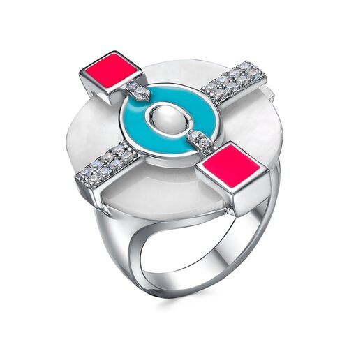 Кольцо с перламутром, эмалью и фианитами из серебра 925 пробы