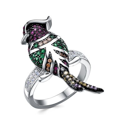 Кольцо "Птица" с фианитами из серебра 925 пробы