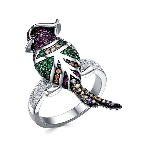 Кольцо "Птица" с фианитами из серебра 925 пробы