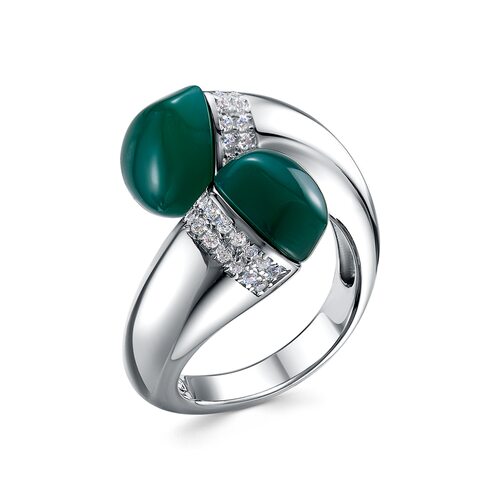 Кольцо с фианитами и агатами из серебра 925 пробы