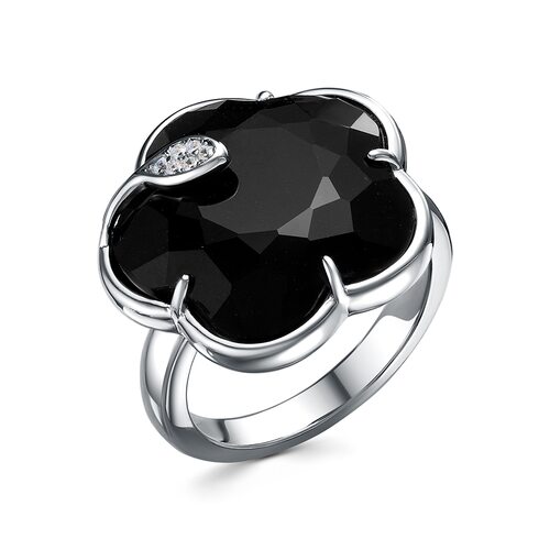 Кольцо "Цветок" с ониксом и фианитами из серебра 925 пробы