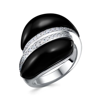Кольцо с ониксом и фианитами из серебра 925 пробы
