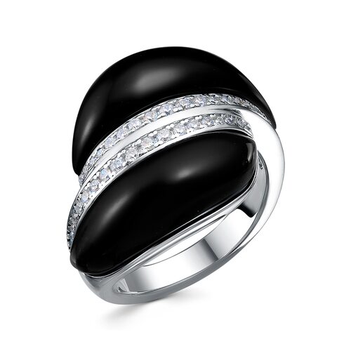 Кольцо с ониксом и фианитами из серебра 925 пробы