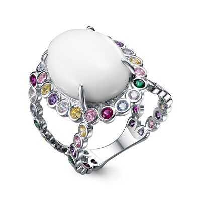 Кольцо с агатом и фианитами из серебра 925 пробы