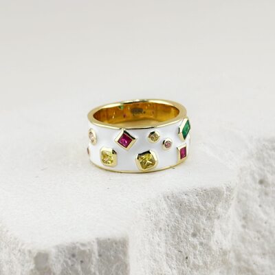 Кольцо с фианитами и эмалью из серебра 925 пробы с позолотой