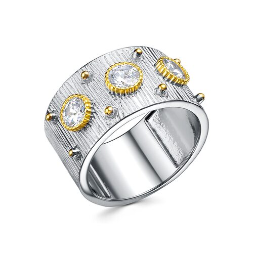 Кольцо с фианитами из серебра 925 пробы с позолотой