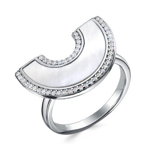 Кольцо с перламутром и фианитами из серебра 925 пробы