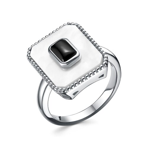 Кольцо с перламутром и ониксом из серебра 925 пробы