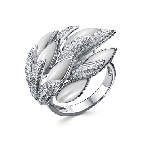 Кольцо с фианитами и перламутром из серебра 925 пробы