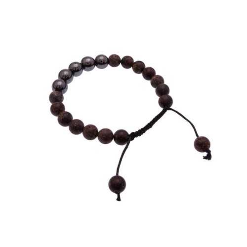 Браслет с янтарем и гематитом