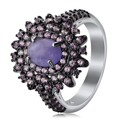 Кольцо с сапфиром и танзанитами из серебра 925 пробы