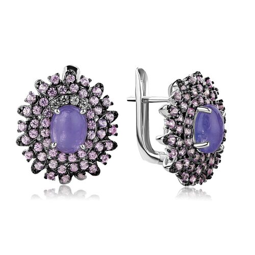 Серьги танзанитами и сапфирами из серебра 925 пробы