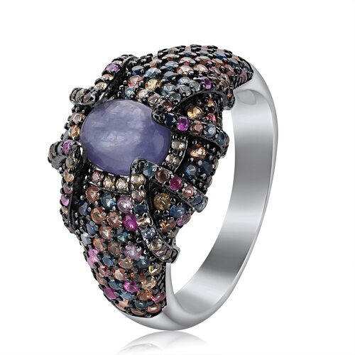 Кольцо с сапфирами и танзанитом из серебра 925 пробы