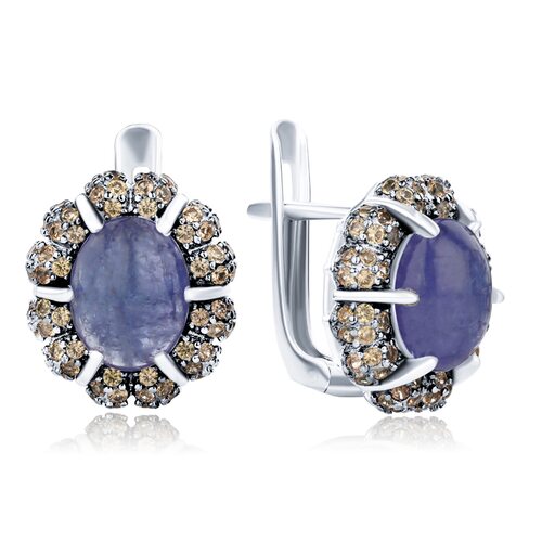 Серьги с сапфиром и танзанитом из серебра 925 пробы