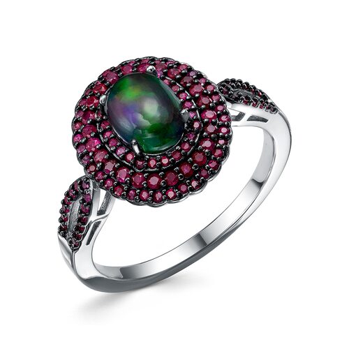 Кольцо с корундами и опалом из серебра 925 пробы