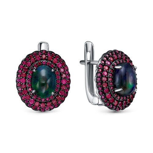 Серьги с корундам и опалом из серебра 925 пробы