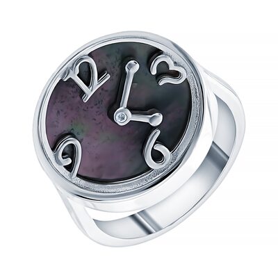 Кольцо "Часы" с перламутром из серебра 925 пробы