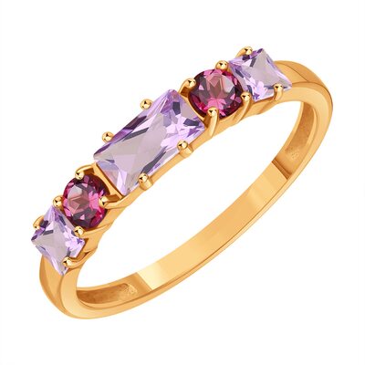 Кольцо с аметистом и родолитом из золота 585 пробы