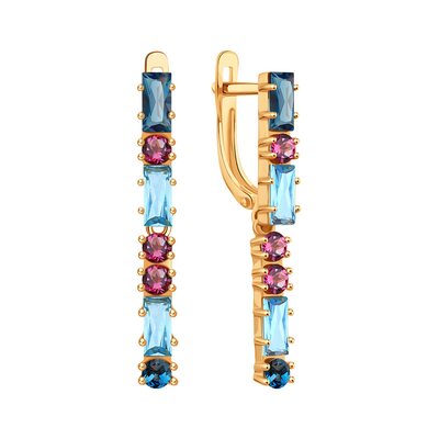 Серьги с родолитом и топазом из золота 585 пробы