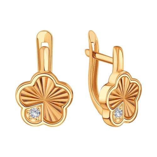 Серьги "Клевера" с фианитами из золота 585 пробы