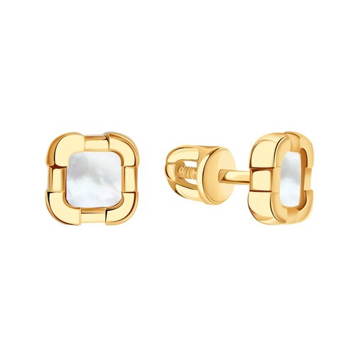 Пуссеты с перламутром из золота 585 пробы