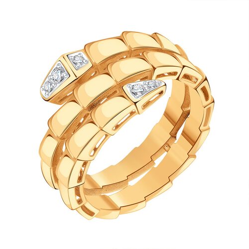 Кольцо "Змея" с бриллиантами из золота 585 пробы