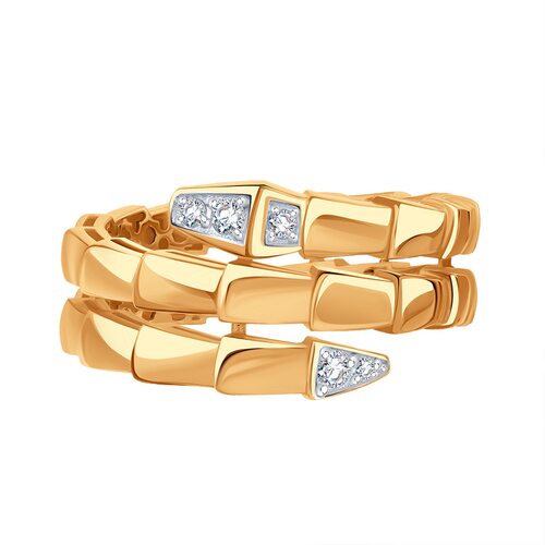 Кольцо "Змея" с бриллиантами из золота 585 пробы