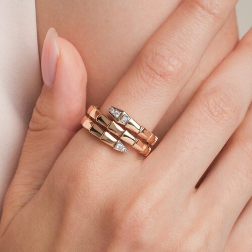 Кольцо "Змея" с бриллиантами из золота 585 пробы